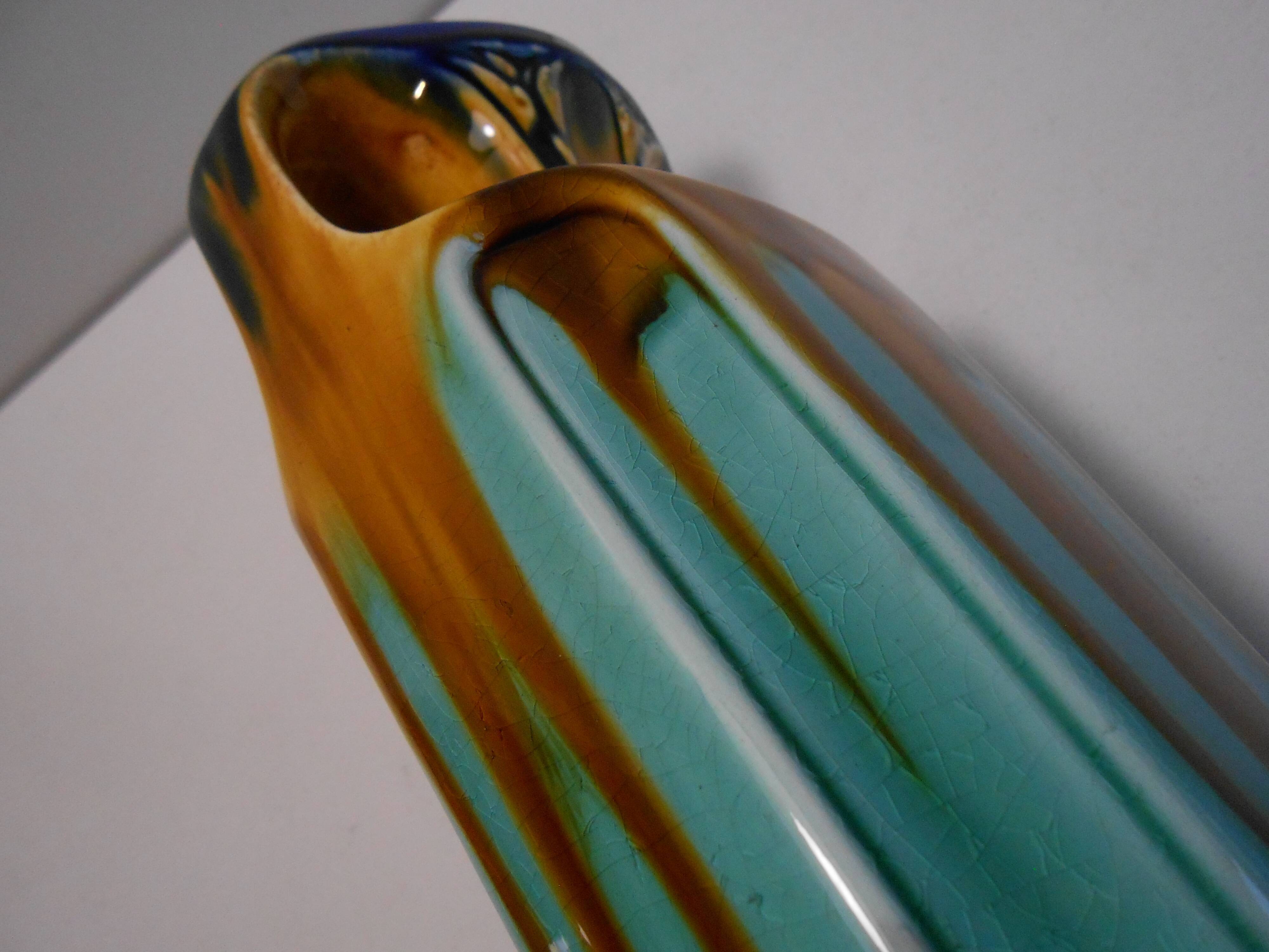 Vase polychrome art deco orchies