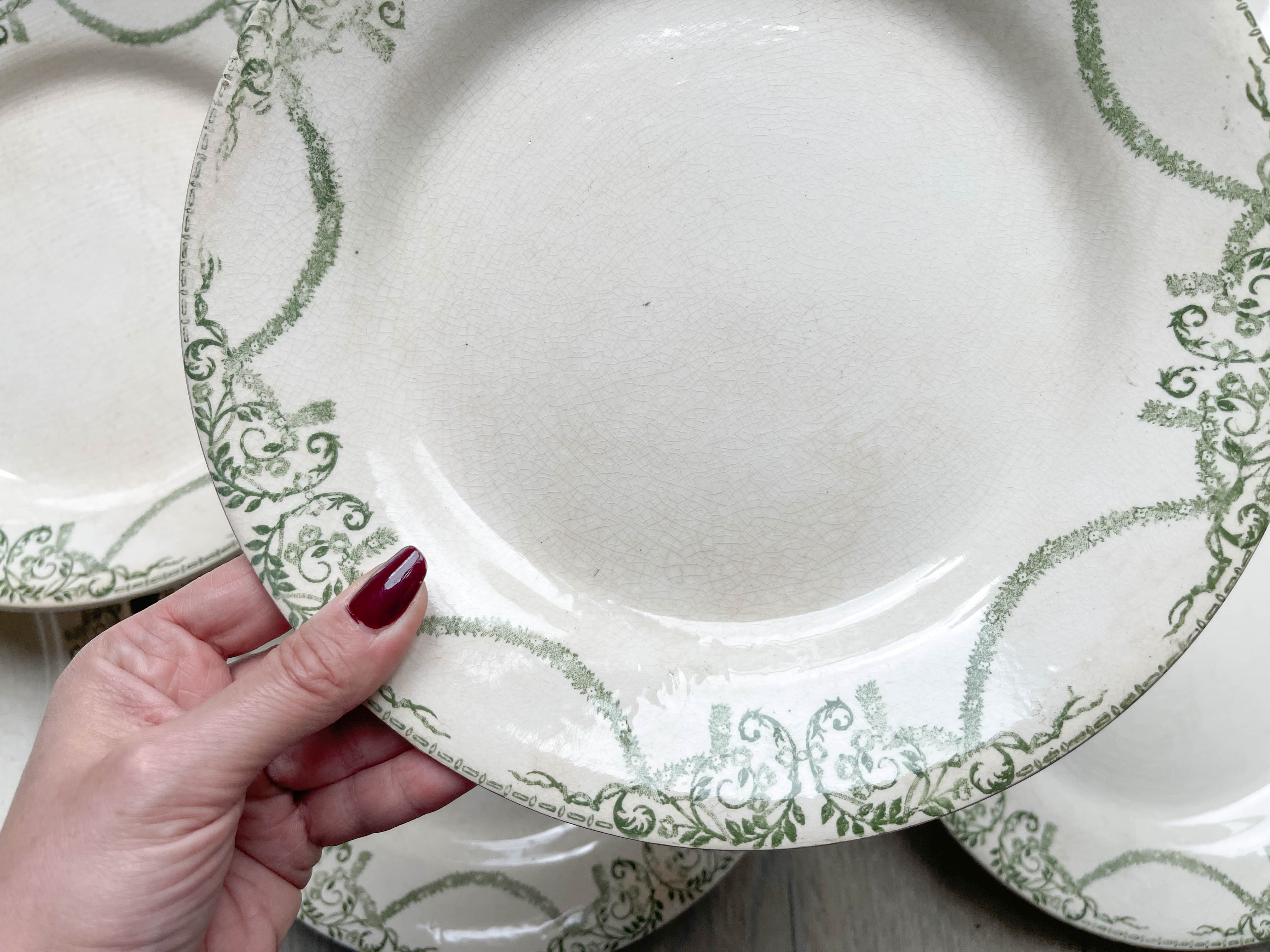 Flat plates terre de fer green creil & montereau labrador model "napoleon" 1890s