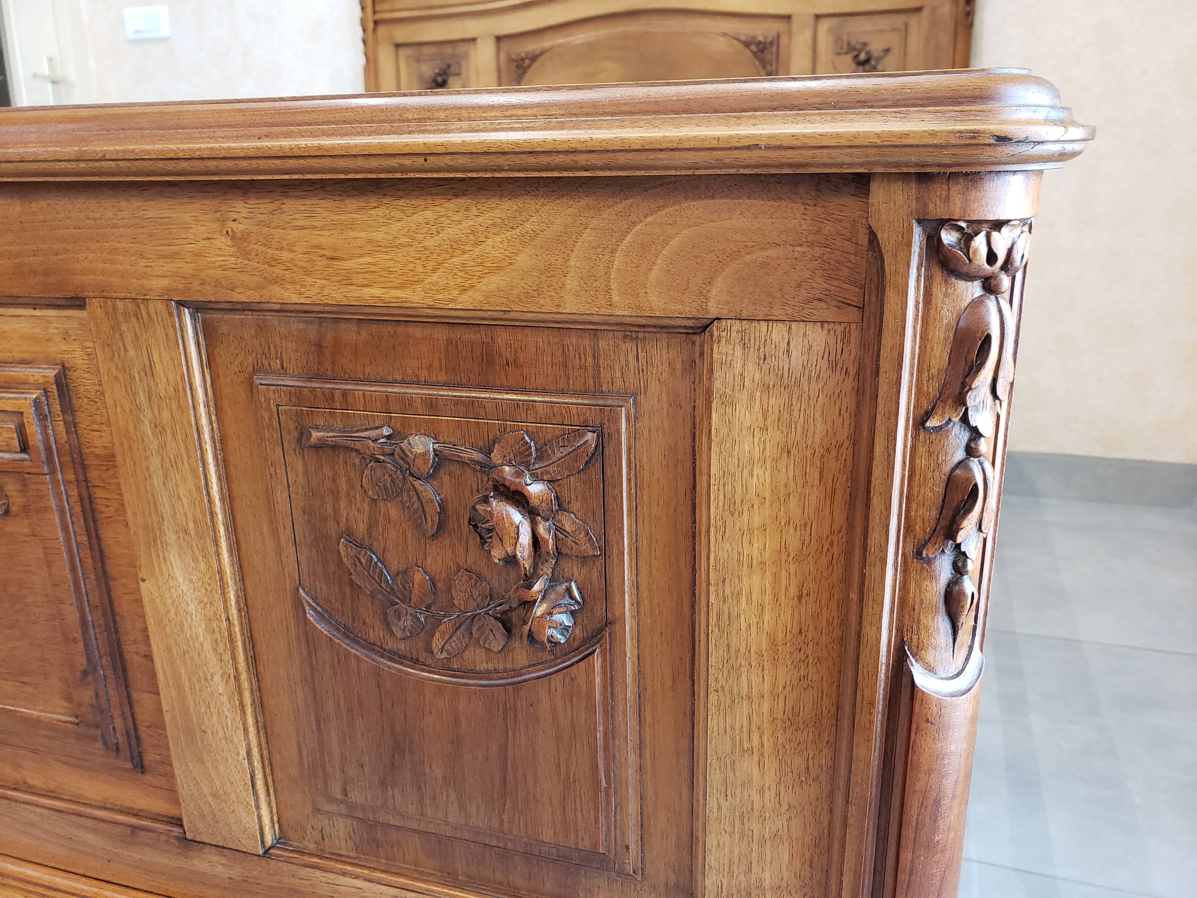 Vintage old walnut bed carved late nineteenth century