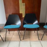 Series of 4 chair "Tonneau" by Pierre Guariche for Steiner