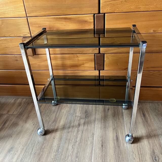 Chrome and glass serving trolley