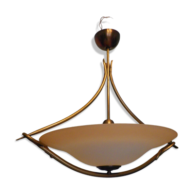 Suspension en Métal Doré avec abat jour vasque opaque, 1980s