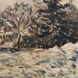 Animated snowy landscape from the early 20th century