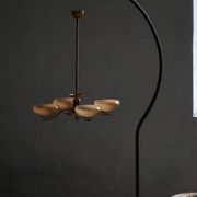 Art Deco chandelier with 4 arms in glass and brass, Sweden, 1940s