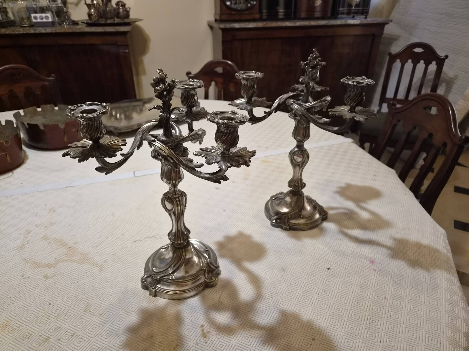 Pair of Louis XV style candelabra, in silvered bronze, 19th century.