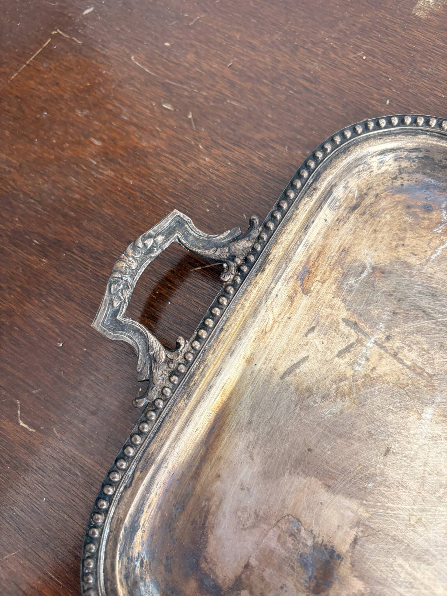 Silver Plated Metal Tray Louis XVI Style 1920 Gordon Hanse Pattern