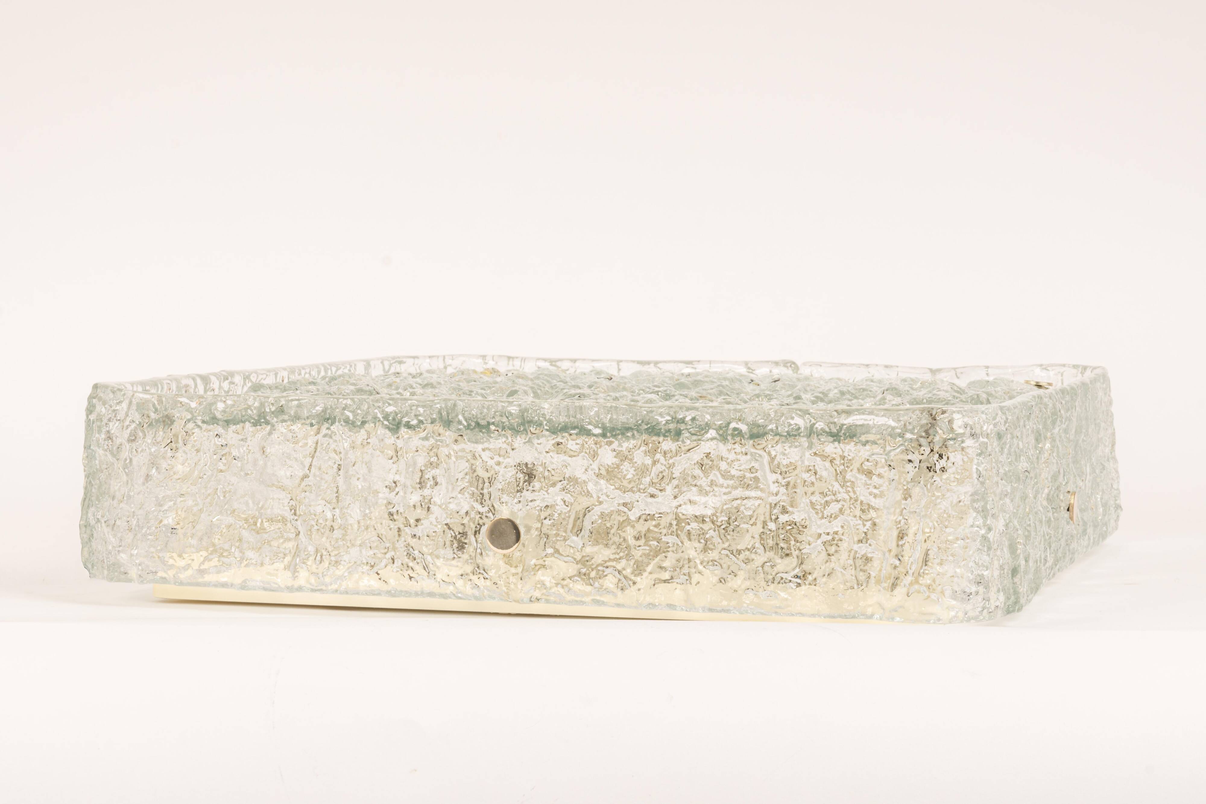 Square glass ice Murano ceiling light, Kaiser, Germany, 1970s