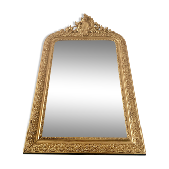 Louis Philippe carved antique mirror with golden shell pediment - 121x71cm
