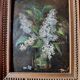 Vintage French oil painting on board, bouquet of lilacs