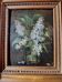 Vintage French oil painting on board, bouquet of lilacs