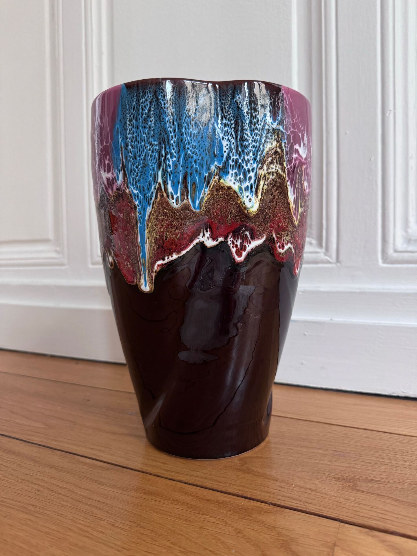 Large multicoloured lava vase
