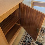 Modernist enfilade with a checkerboard pattern in light wood and mahogany marquetry,