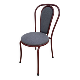 Metallic burgundy bistro chair for restaurants and communities with gray fabric