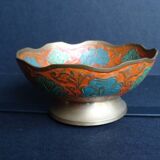 Peacock enameled brass bowl