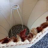 Vintage XXL pagoda lampshade with ecru fabric headband and fringes
