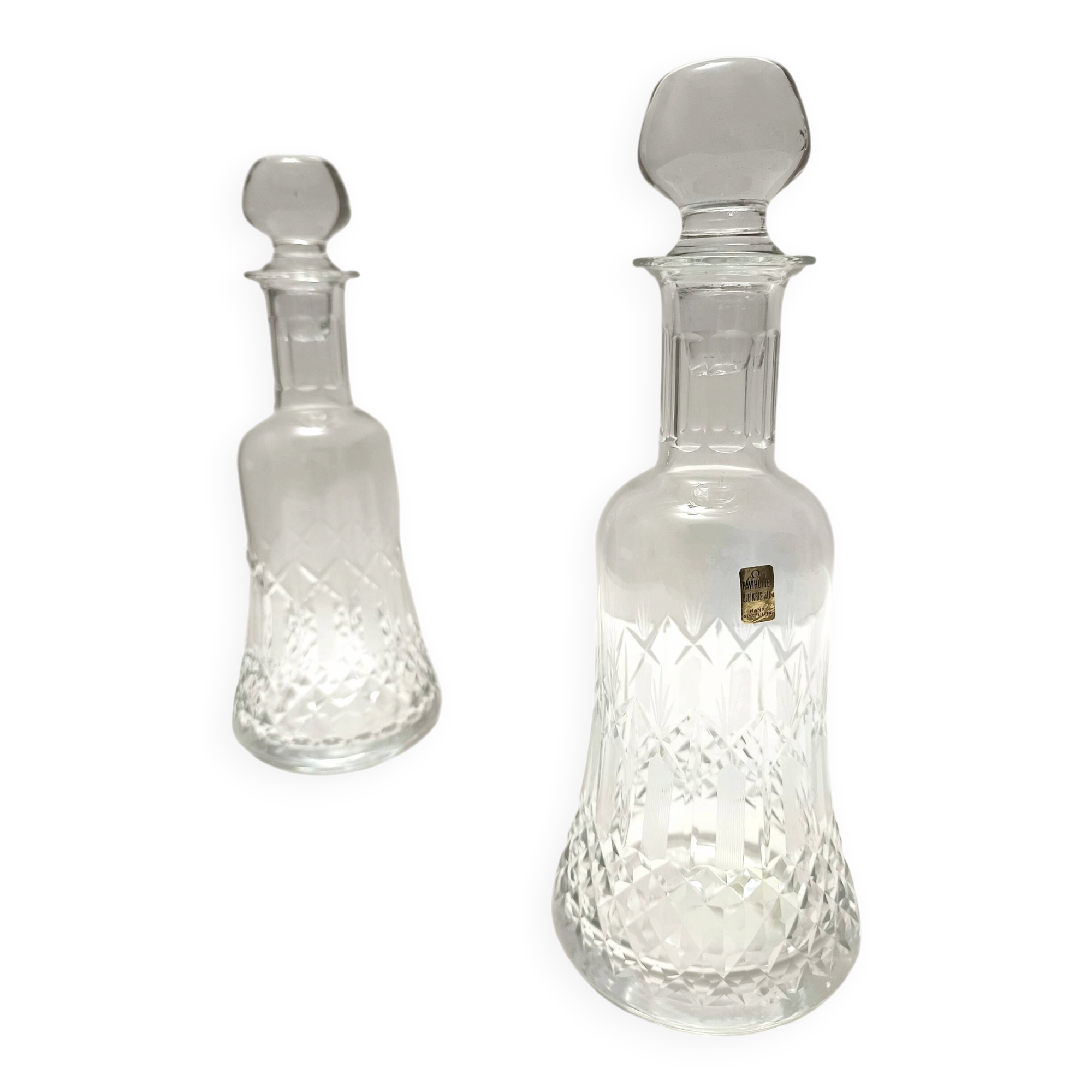 Pair of Transparent Crystal Decanter Bottles by Bleikristall, Germany
