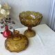 Bonbonnière à compote en verre moulé ambré l.e. moon & stars, piédestal