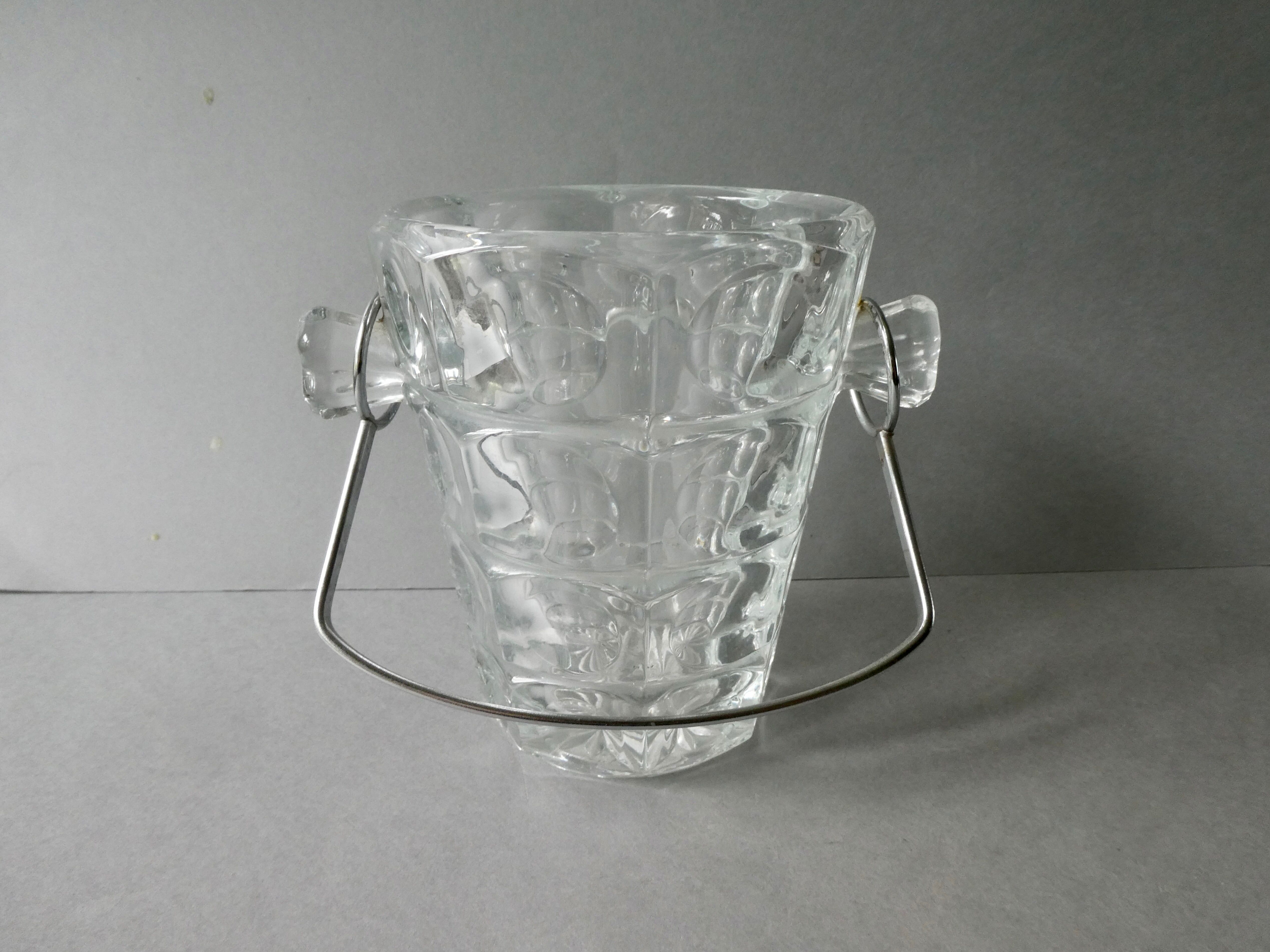 Cut glass ice bucket and its pliers