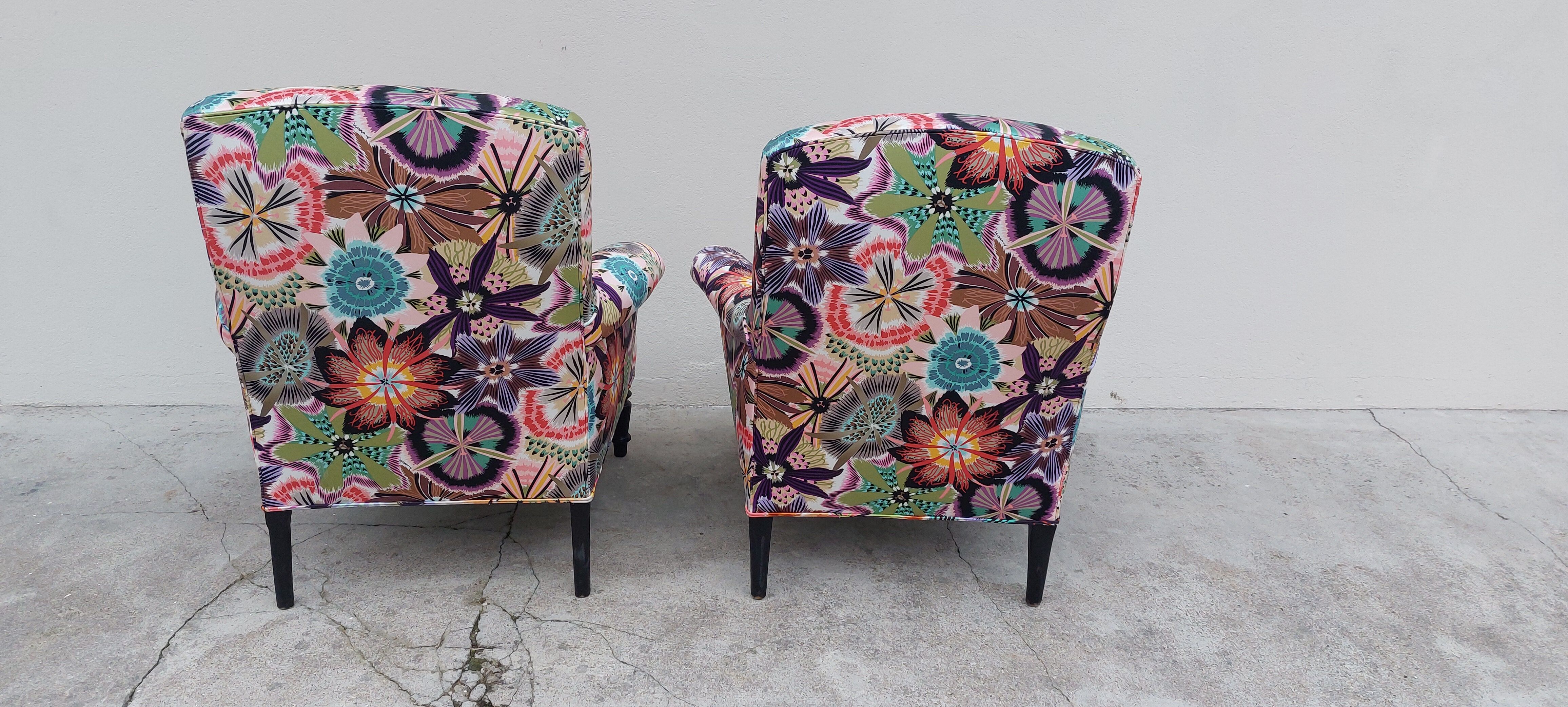 Pair of toad armchairs Napoleon III tapestry missoni italy
