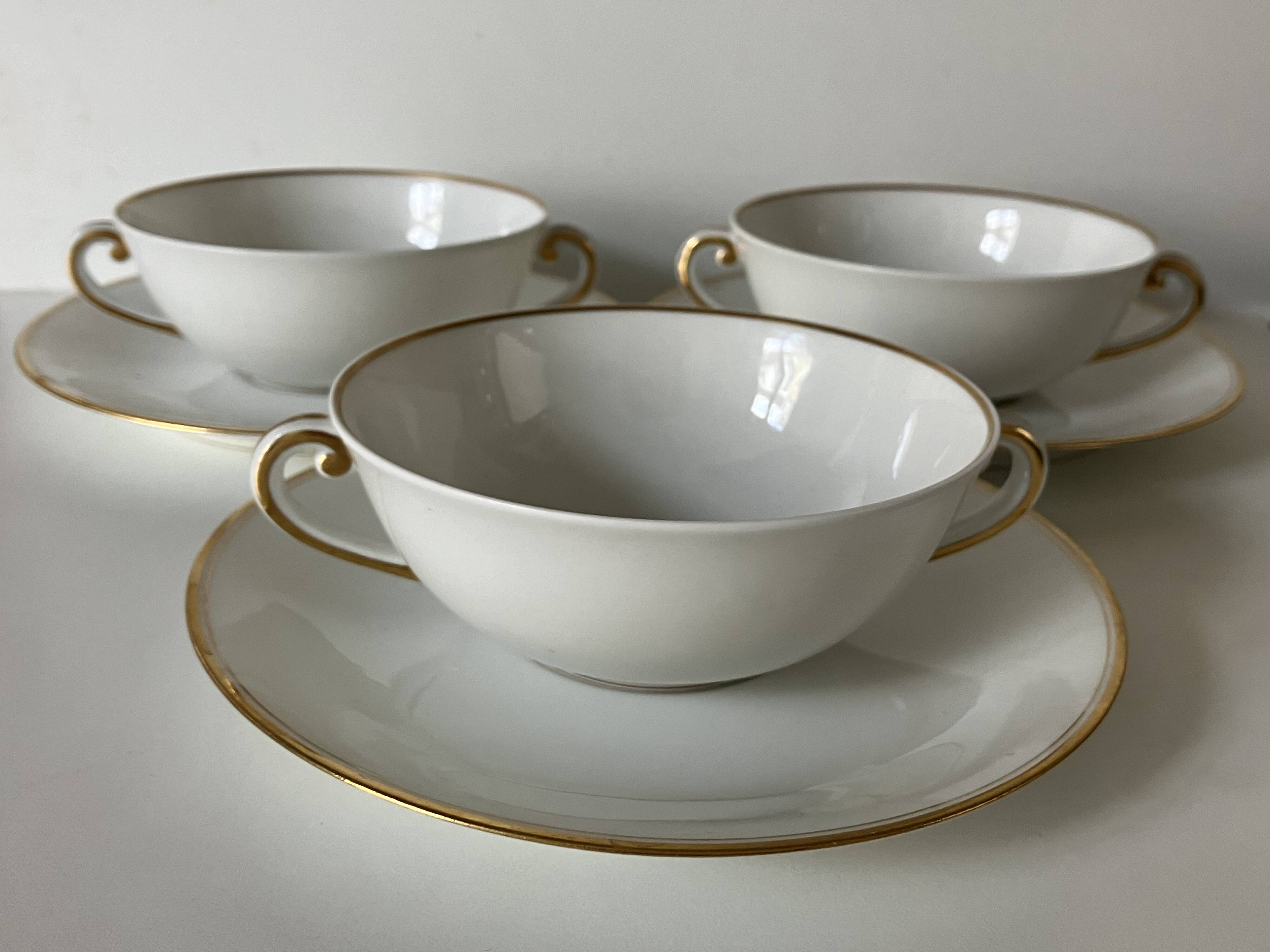3 broth cups, Limoges porcelain - A. VIGNAUD