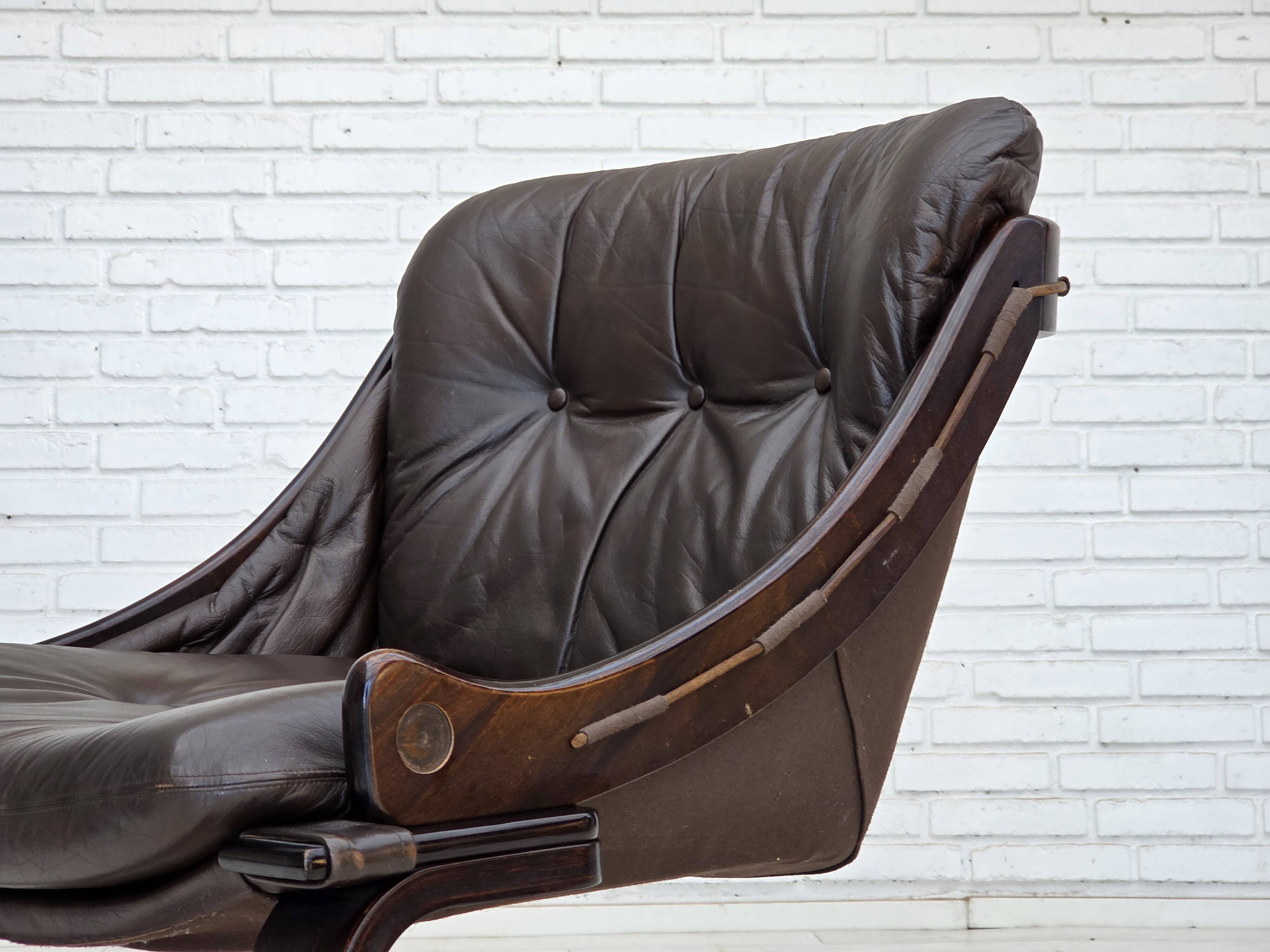 1970s, Swedish design by Åke Fribytter, armchair, furniture leather.