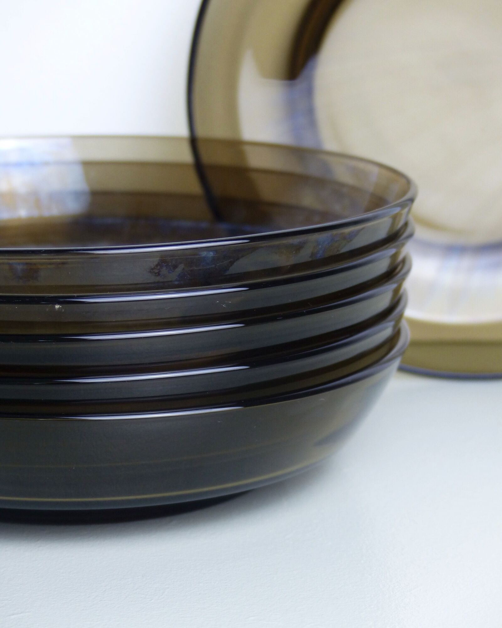 Set of 6 hollow plates in Vereco smoked glass