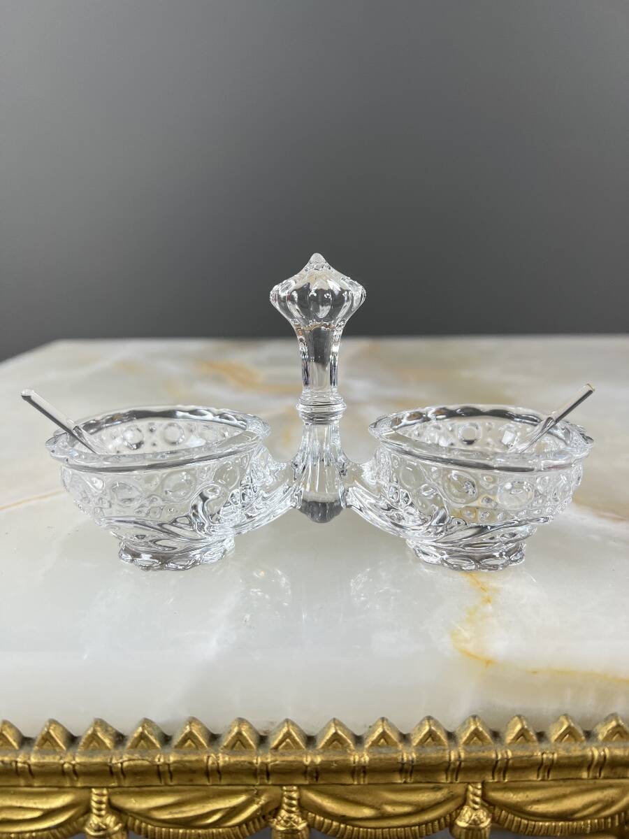 Double crystal salt cellar by Baccarat, model with cut decoration, 20th century.