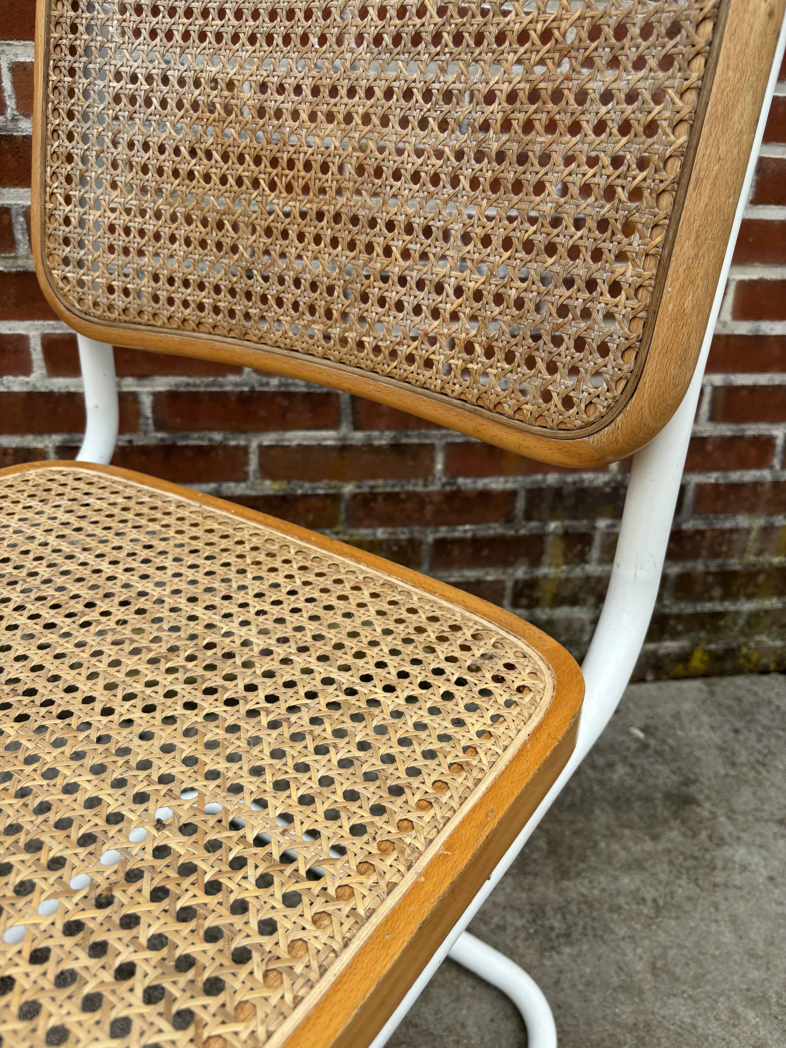 Cesca chair b32 model in white and wood by Marcel Breuer