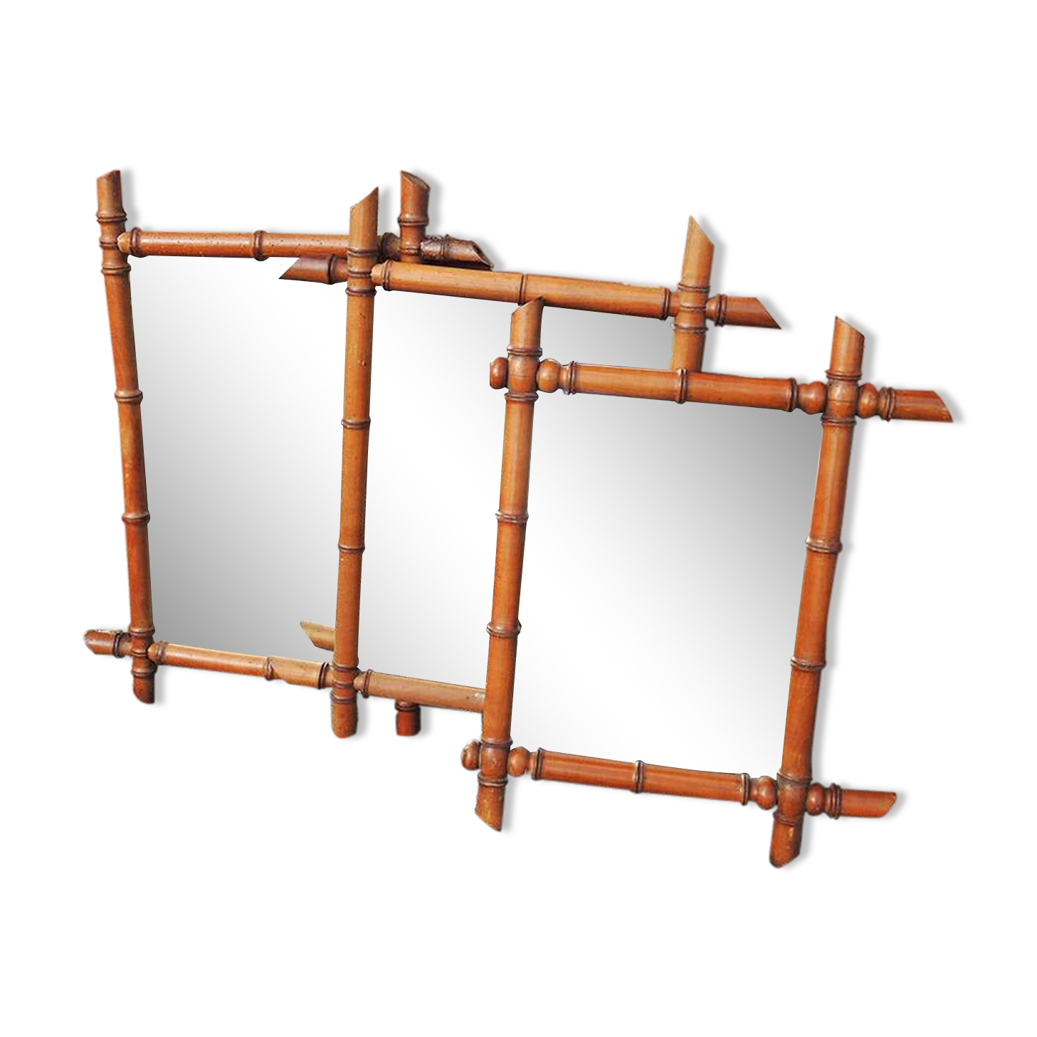 3 Anciens Miroirs en Faux Bambou