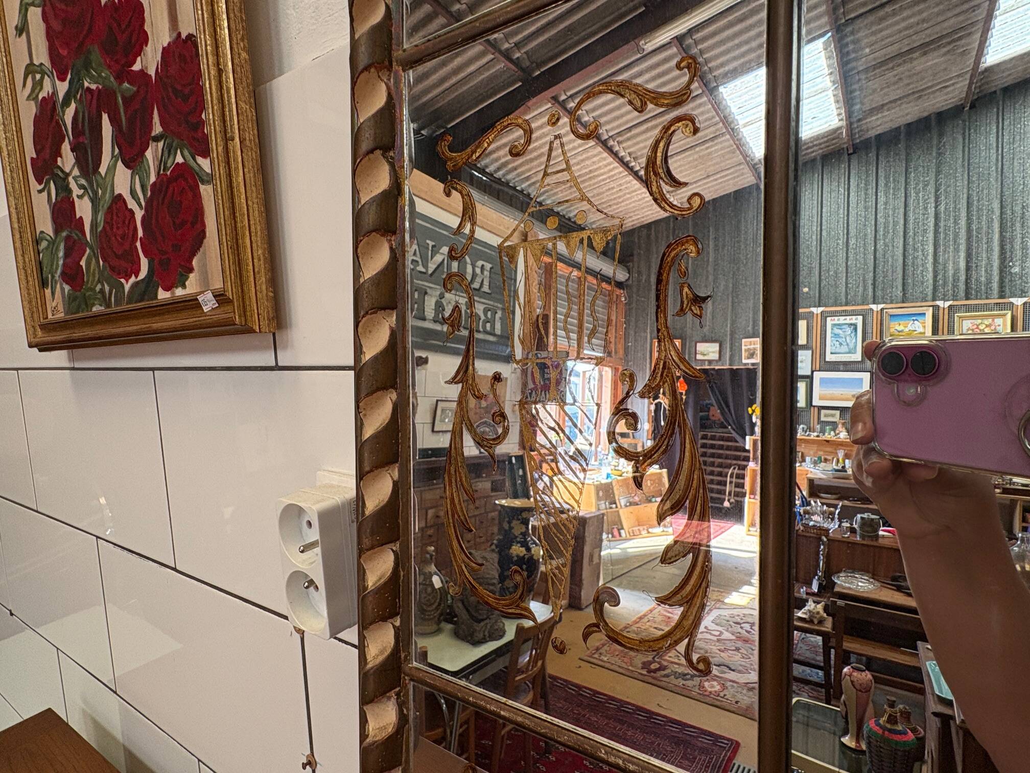 Large antique engraved and gilded wall mirror – Venetian style