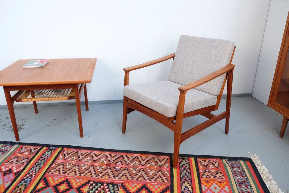 Vintage Thonet teak armchair, retro 1960s–70s style.