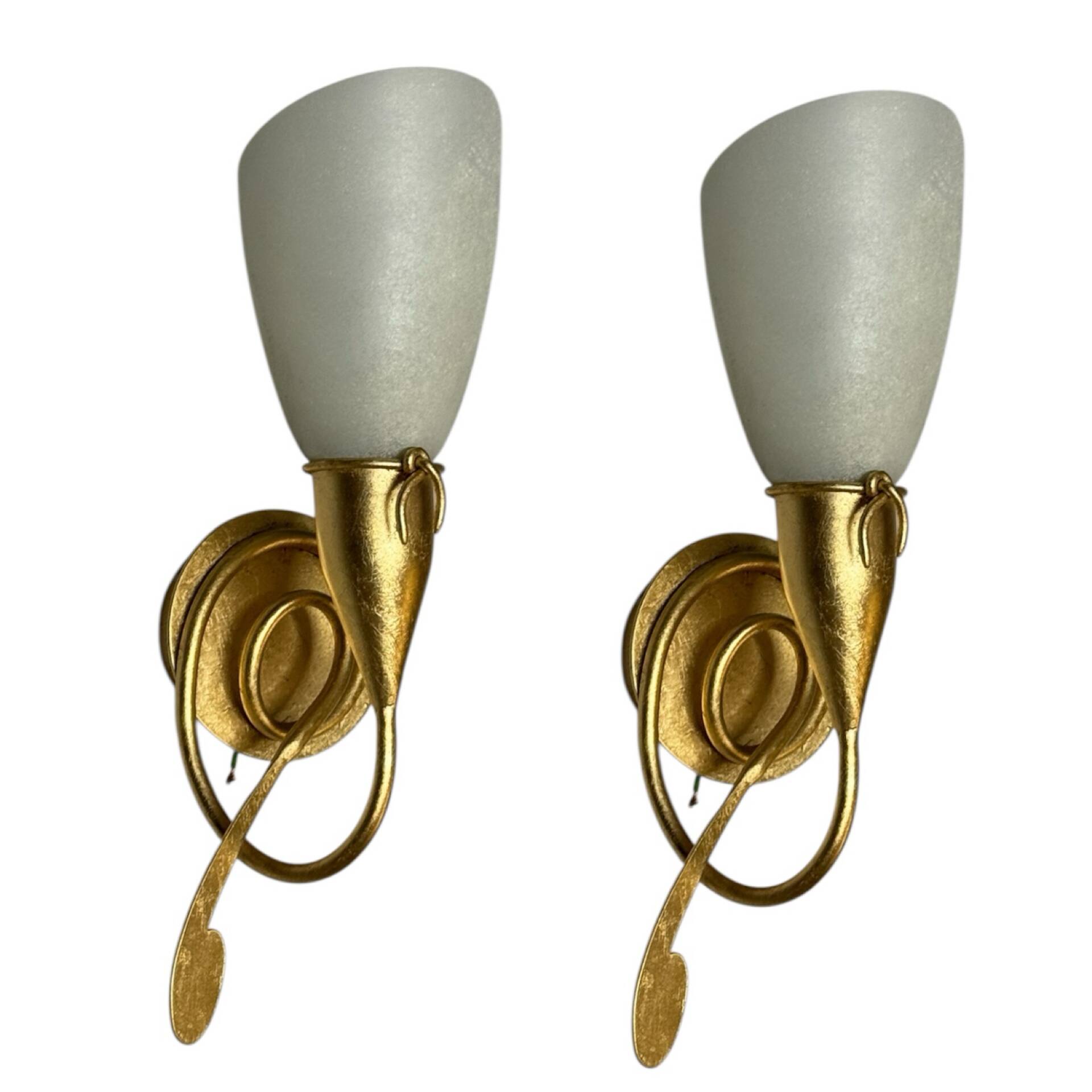 Gold Gilded Wall Sconces set of 2 with Murano Glass Shades