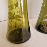 Pair of Enameled Glass Vases with Dragonflies. Unsigned Legras