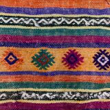 Colourful Vintage Turkish Kilim 318x138 cm Kelim Rug Wool Red Green Black Large