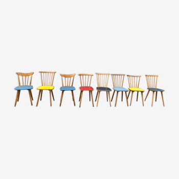 Série de 6 chaises bistrot brasserie vintage galette coloré 1950/1960