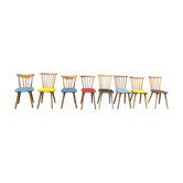 Série de 6 chaises bistrot brasserie vintage galette coloré 1950/1960