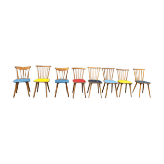 Série de 6 chaises bistrot brasserie vintage galette coloré 1950/1960
