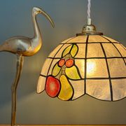 Vintage mother-of-pearl and brass pendant lampshade with fruit decorations