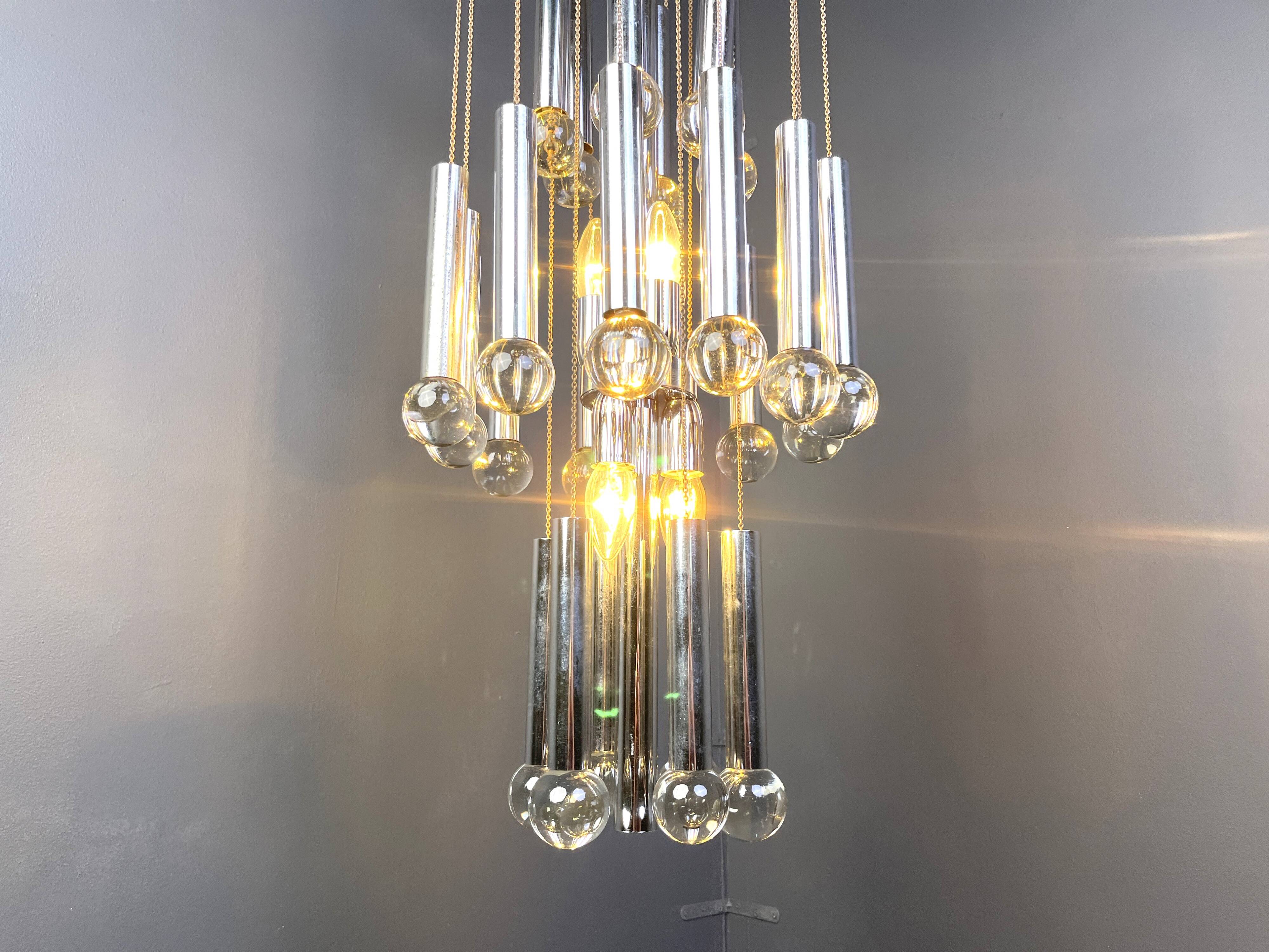 Vintage chromed cascading chandelier, 1970s