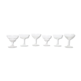 Set of 6 mismatched champagne glasses, chiseled glass