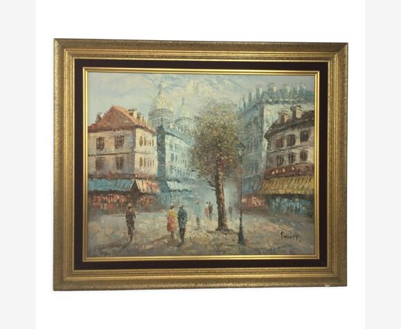 Huile sur toile, Caroline Burnett Montmartre et la basilique du Sacré Cœur Paris