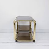 Chariot de bar Table de bar en laiton fumé Mid Century Hollywood Regency Table d'appoint à roulettes