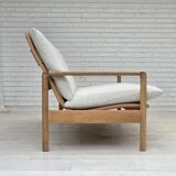 1970s, renovated Danish 3-seater sofa, solid oak wood.