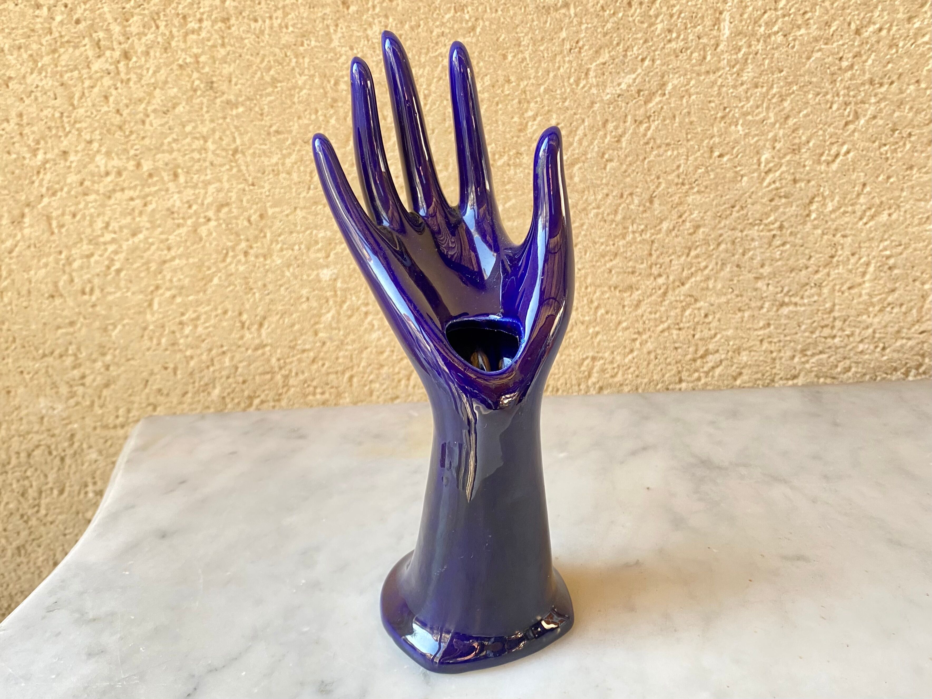 Vase baguier hand soliflore ceramic enamelled vintage 70s
