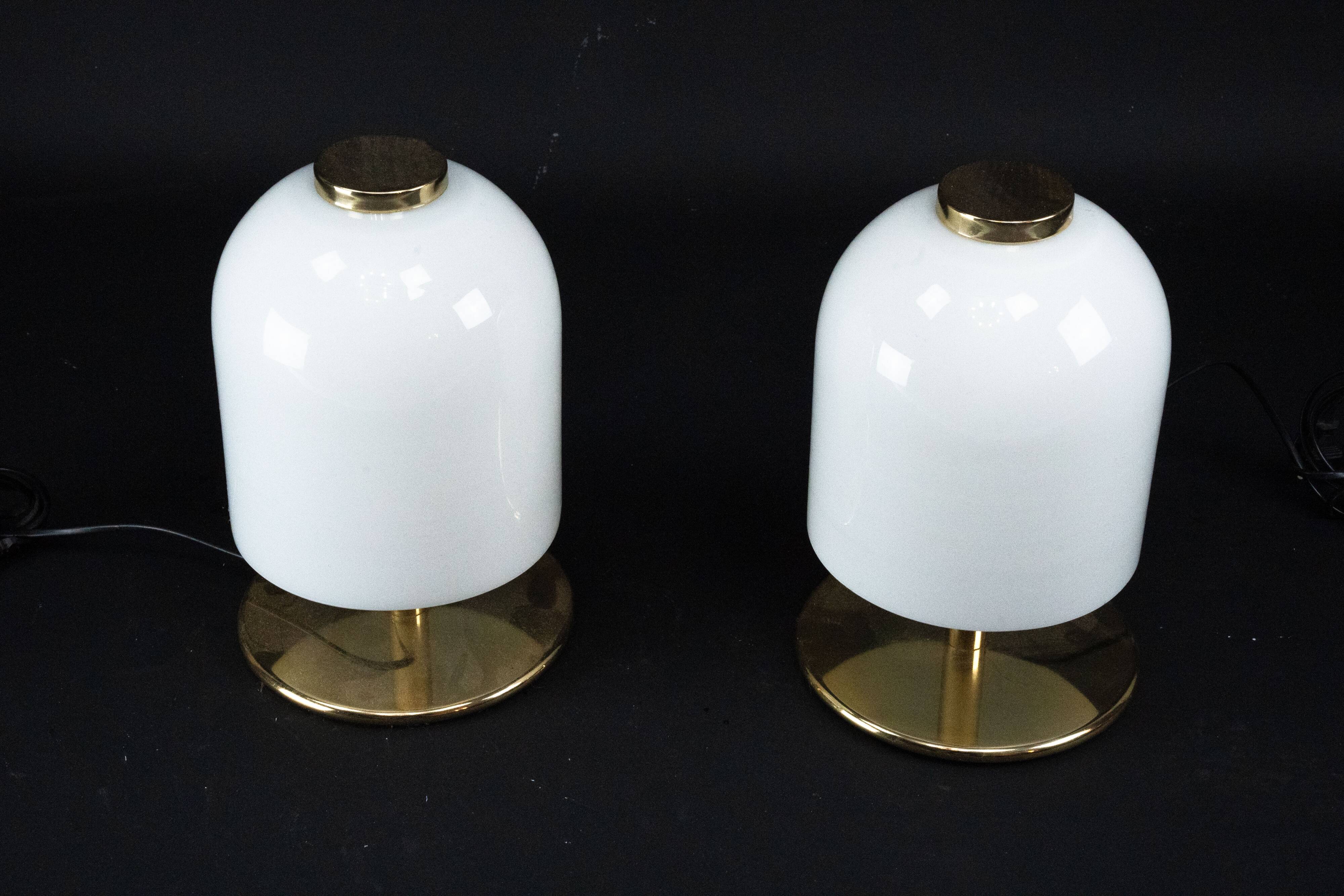 Pair of 1980s Italian Murano Lattimo Glass Mushroom Bedside Lamps