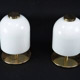 Pair of 1980s Italian Murano Lattimo Glass Mushroom Bedside Lamps