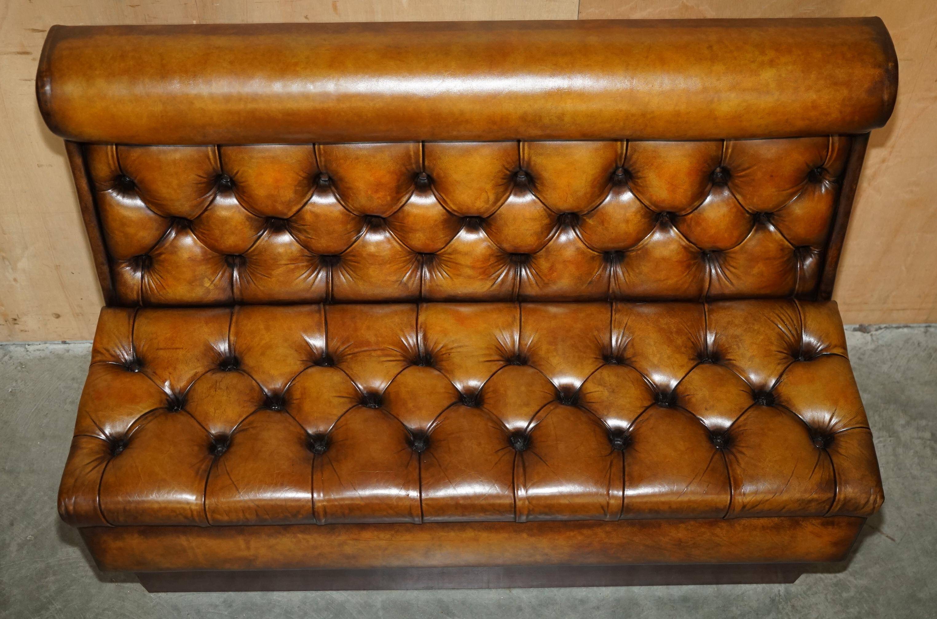 Pair of Victorian Chesterfield pub benches in leather.