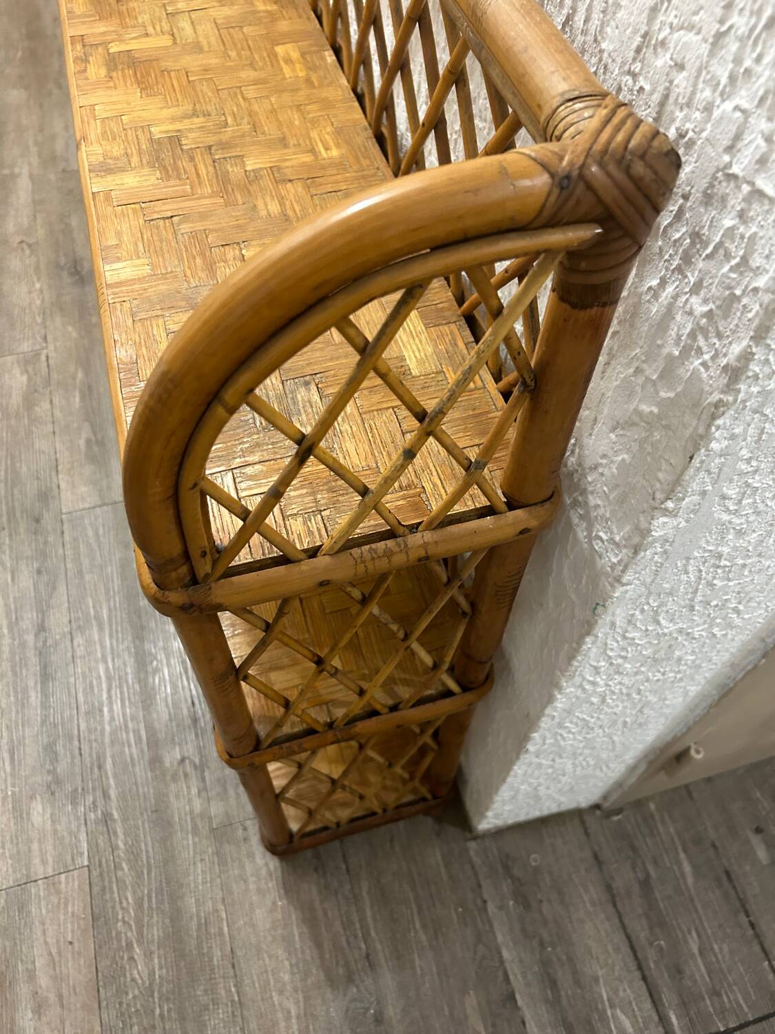 Vintage wicker rattan bookcase shelf