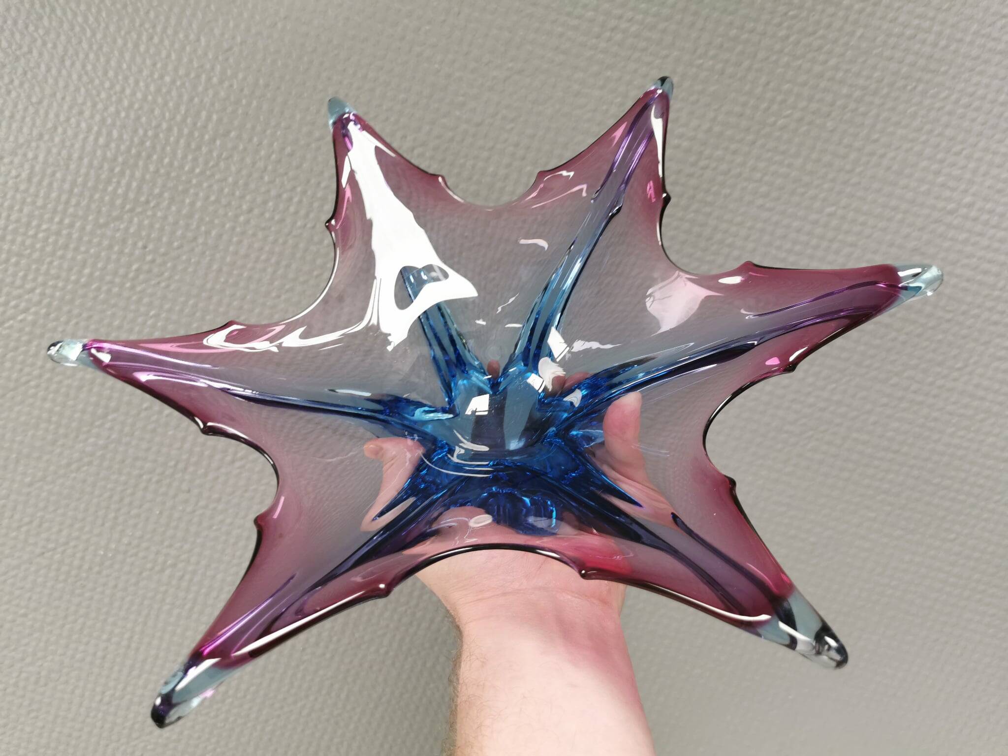 Murano Glass bowl with "leaf" shape in blue/purple/pink/transparent colors