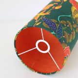 Lampe à poser, pied en céramique émaillée jaune et abat-jour imprimé